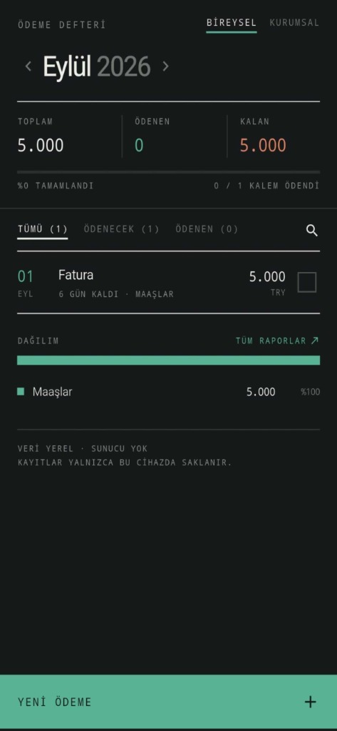 Ödeme Defteri Dashboard